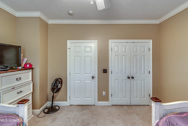 350 Edgewood Xing, Brandon, MS 39042 - bedroom with crown molding, light carpet, a closet, and ceiling fan