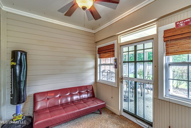 350 Edgewood Xing, Brandon, MS 39042 - sitting room featuring a ceiling fan and wood walls