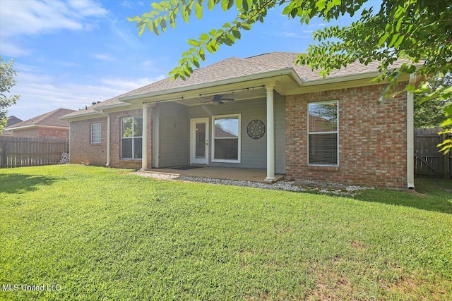 508 Oakleigh Pl, Brandon, MS 39047 - rear view of property with a fenced backyard, a ceiling fan, and brick siding