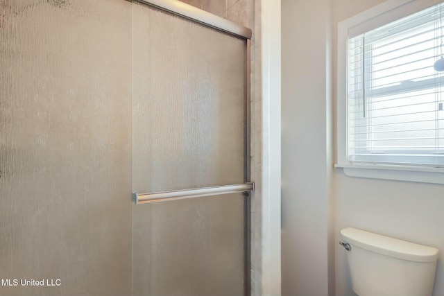 bathroom featuring a shower stall and toilet