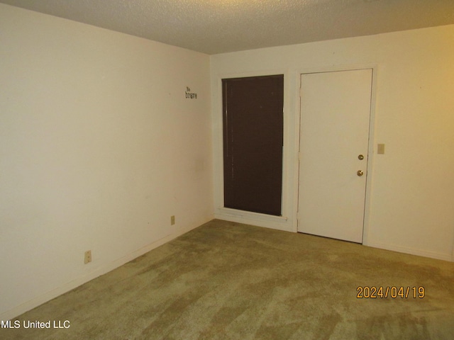 spare room featuring a textured ceiling and carpet flooring