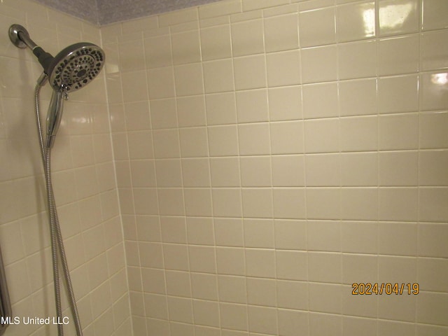 interior details featuring a tile shower