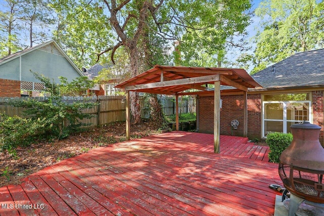 deck with a fenced backyard