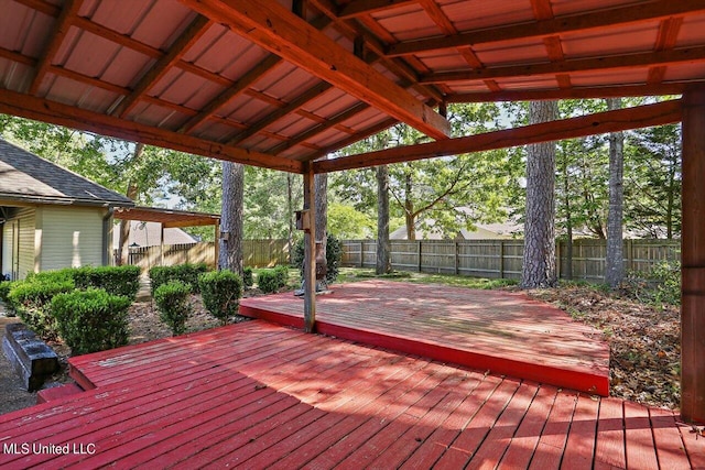 wooden deck with a fenced backyard