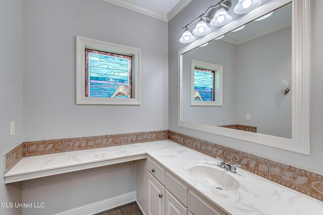 26 Old Bridge Cv, Byram, MS 39272 - bathroom with vanity, ornamental molding, and a healthy amount of sunlight