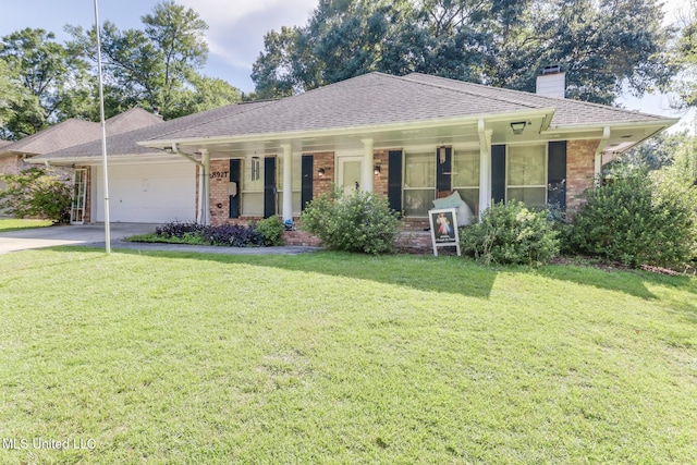 8921 Hanalei Cir, Diamondhead, MS 39525 - ranch-style home featuring a chimney, brick siding, a porch, and a garage
