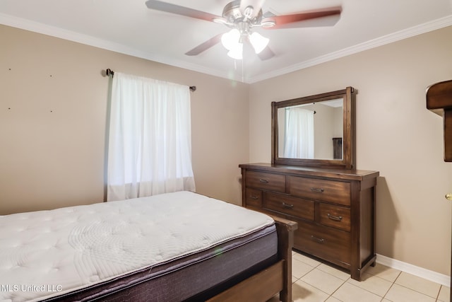 28121 Dusty Ln, Picayune, MS 39466 - bedroom with light tile patterned floors, crown molding, baseboards, and ceiling fan
