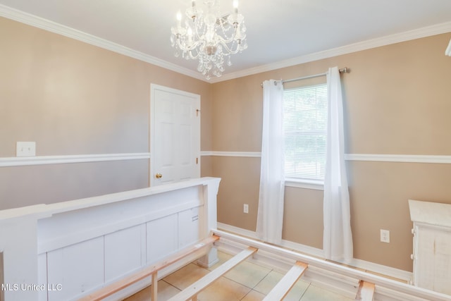 28121 Dusty Ln, Picayune, MS 39466 - spare room with a chandelier, ornamental molding, and tile patterned floors