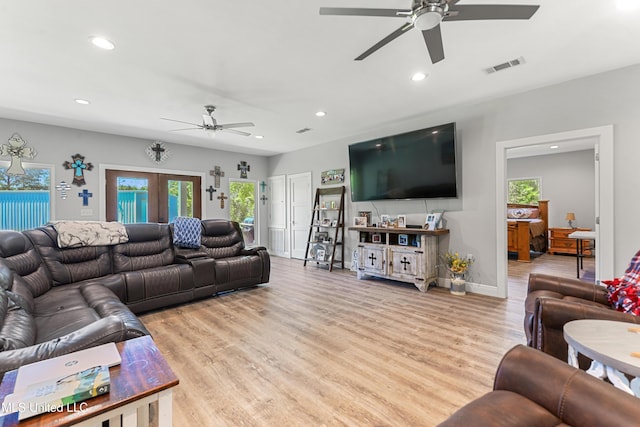 19640 Busby Rd, Vancleave, MS 39565 - living area featuring recessed lighting, visible vents, light wood-type flooring, baseboards, and ceiling fan