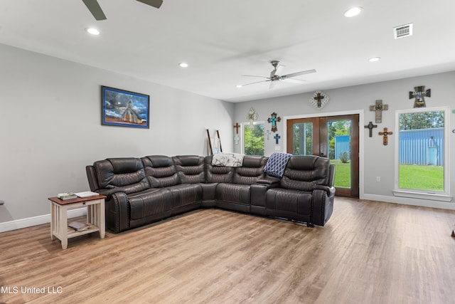19640 Busby Rd, Vancleave, MS 39565 - living room with visible vents, recessed lighting, light wood-style floors, and ceiling fan