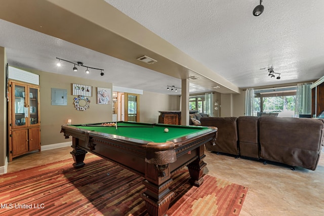 19640 Busby Rd, Vancleave, MS 39565 - game room featuring track lighting, pool table, a textured ceiling, and visible vents