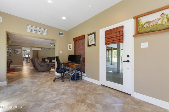 19640 Busby Rd, Vancleave, MS 39565 - office area with baseboards, visible vents, and recessed lighting