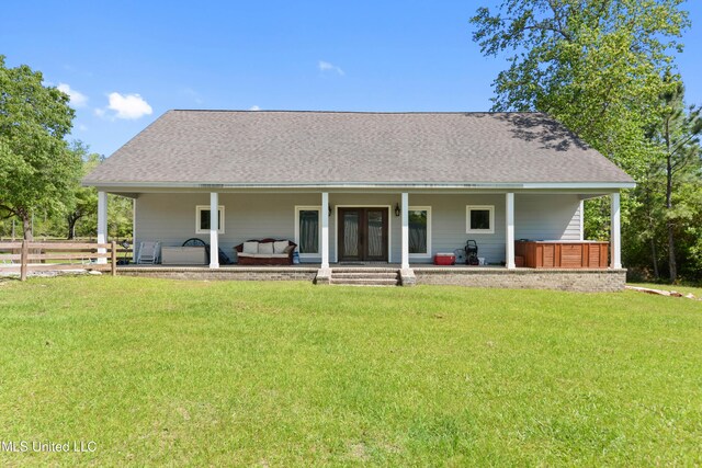 19640 Busby Rd, Vancleave, MS 39565 - back of property featuring a yard, french doors, roof with shingles, and fence