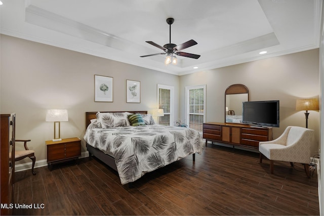 32 Cambrooke, Hattiesburg, MS 39402 - bedroom with a raised ceiling, ornamental molding, wood finished floors, baseboards, and recessed lighting