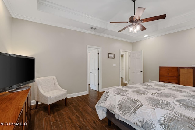 32 Cambrooke, Hattiesburg, MS 39402 - bedroom with a tray ceiling, wood finished floors, baseboards, ornamental molding, and recessed lighting