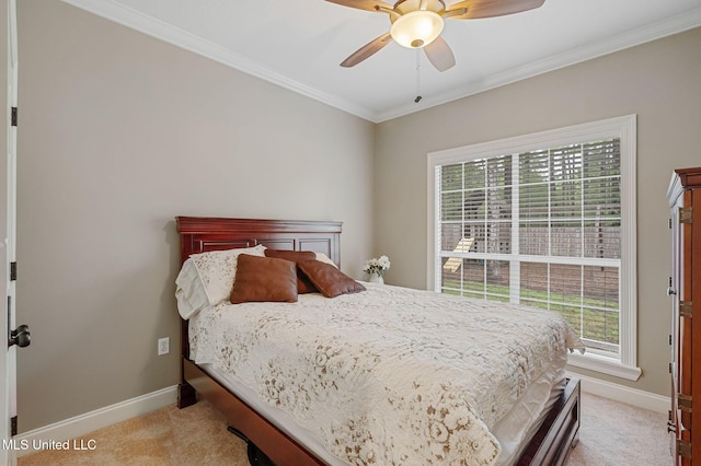 32 Cambrooke, Hattiesburg, MS 39402 - bedroom with light colored carpet, baseboards, crown molding, and a ceiling fan