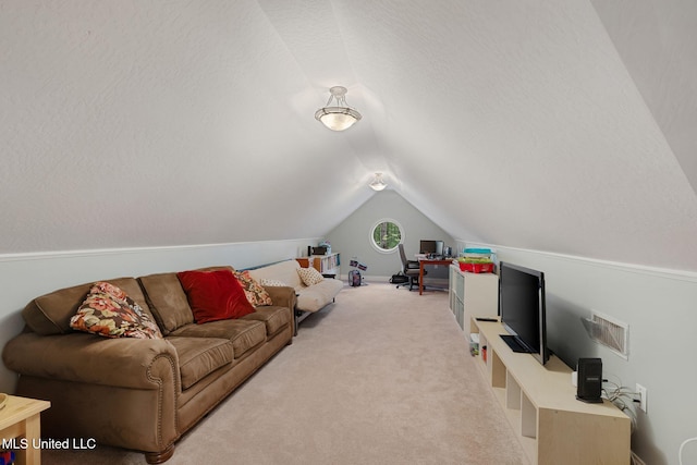 32 Cambrooke, Hattiesburg, MS 39402 - living room featuring lofted ceiling and light carpet