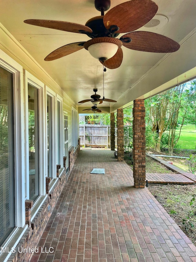 view of patio with ceiling fan