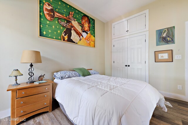 bedroom with a closet and light wood-type flooring