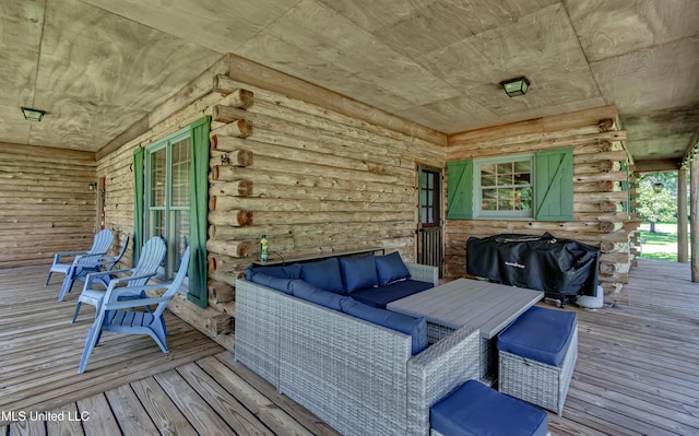 106 Mcwilliams Dr, Terry, MS 39170 - wooden terrace featuring a grill and an outdoor living space