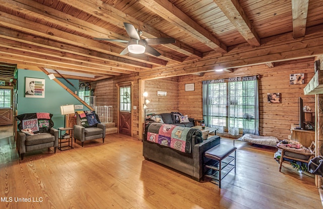 106 Mcwilliams Dr, Terry, MS 39170 - bedroom featuring beam ceiling, hardwood / wood-style floors, wooden ceiling, and wood walls