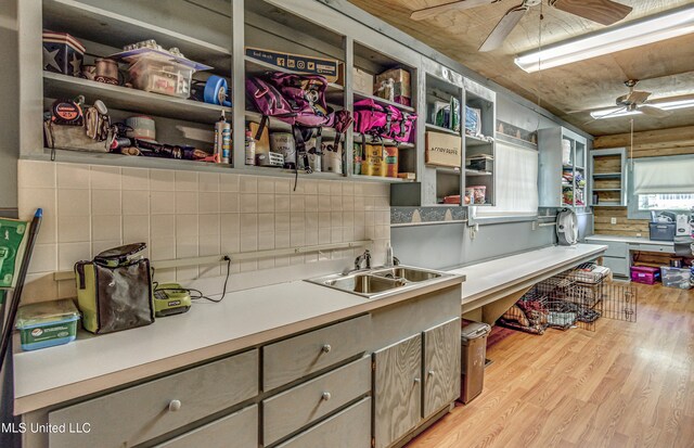 106 Mcwilliams Dr, Terry, MS 39170 - kitchen with a sink, ceiling fan, backsplash, and light wood-style floors