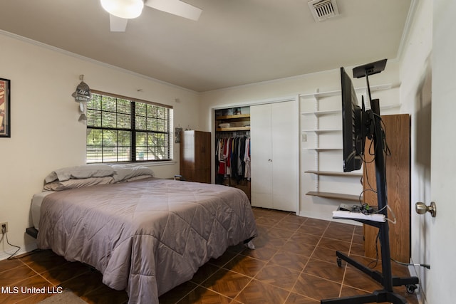 5539 Gates Ave, Long Beach, MS 39560 - bedroom featuring ornamental molding, a closet, and ceiling fan