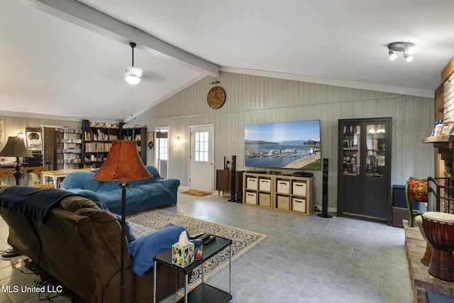 5539 Gates Ave, Long Beach, MS 39560 - living room with a ceiling fan and wooden walls