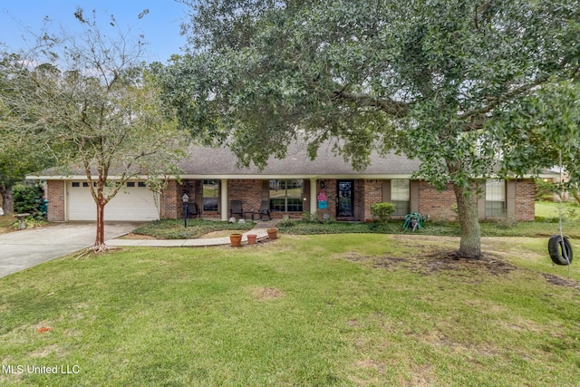 single story home featuring a garage and a front yard