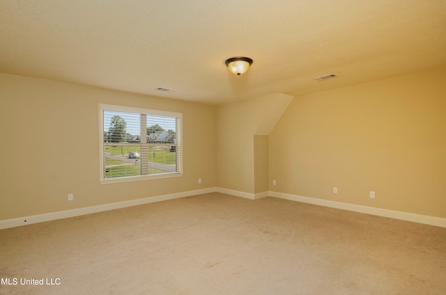 bonus room featuring a textured ceiling and carpet flooring