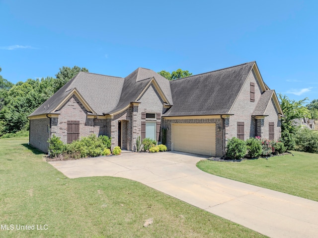 french provincial home with a front lawn