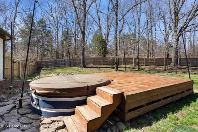 deck featuring a fenced backyard