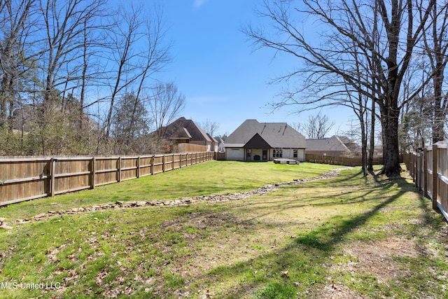 view of yard with a fenced backyard