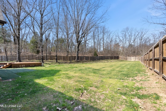 view of yard with a fenced backyard