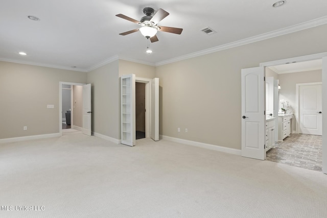 191 N Brandon Blvd, Brandon, MS 39042 - unfurnished bedroom featuring crown molding, light carpet, recessed lighting, and a ceiling fan