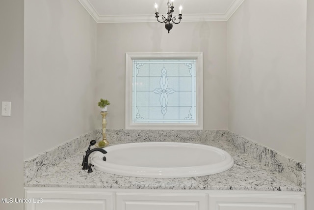 191 N Brandon Blvd, Brandon, MS 39042 - full bathroom with ornamental molding, a bath, and a chandelier