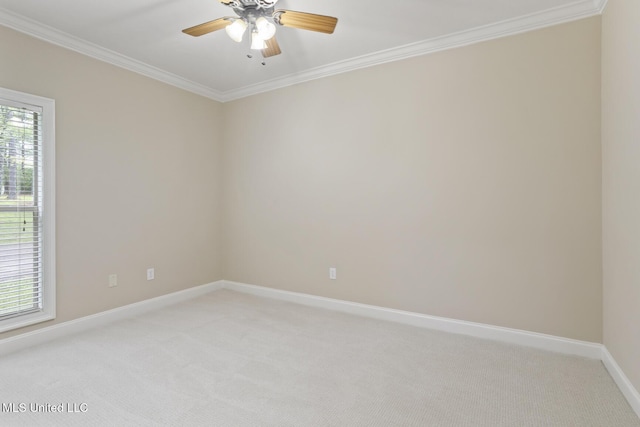 191 N Brandon Blvd, Brandon, MS 39042 - empty room featuring light colored carpet, crown molding, and a ceiling fan