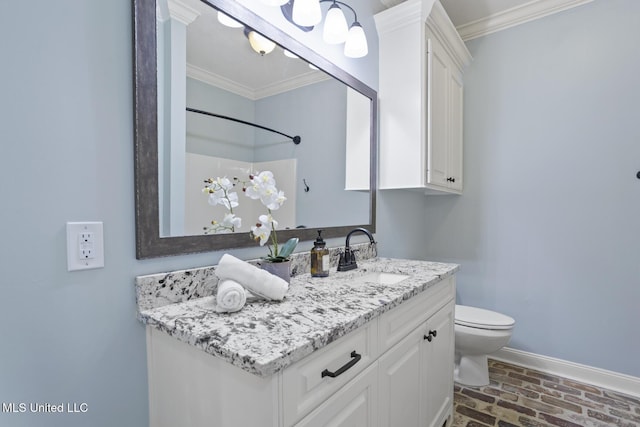 191 N Brandon Blvd, Brandon, MS 39042 - full bathroom with brick flooring, ornamental molding, vanity, and a shower