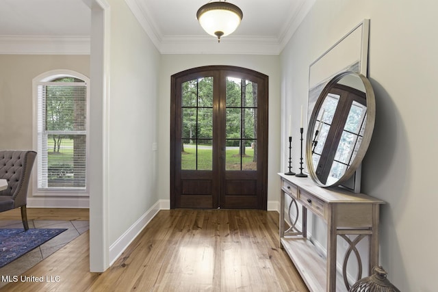 191 N Brandon Blvd, Brandon, MS 39042 - entryway with french doors, plenty of natural light, crown molding, and light wood-type flooring