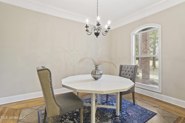 191 N Brandon Blvd, Brandon, MS 39042 - dining space featuring a chandelier, ornamental molding, healthy amount of natural light, and wood finished floors