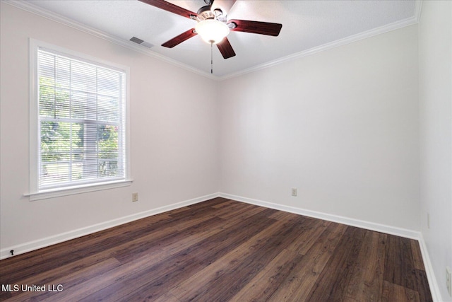 2185 Plum Point Rd, Southaven, MS 38672 - unfurnished room featuring dark wood-type flooring, baseboards, a ceiling fan, and ornamental molding