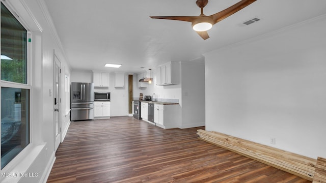 9083 Old River Rd Lot 1, Petal, MS 39465 - unfurnished living room with crown molding, dark wood-type flooring, ceiling fan, and baseboards