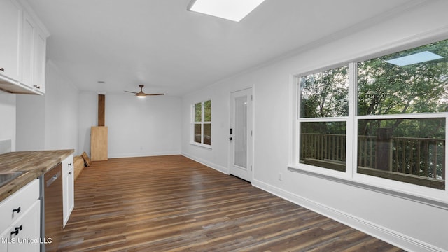 9083 Old River Rd Lot 1, Petal, MS 39465 - unfurnished living room with dark wood-type flooring, ornamental molding, baseboards, and ceiling fan