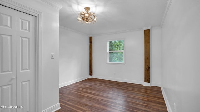 9083 Old River Rd Lot 1, Petal, MS 39465 - spare room with dark wood-style floors, a chandelier, baseboards, and crown molding