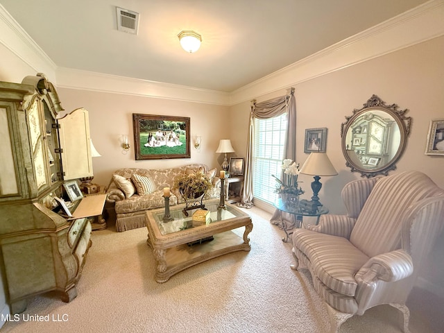 26 Woodgate Dr, Brandon, MS 39042 - carpeted living area featuring ornamental molding and visible vents