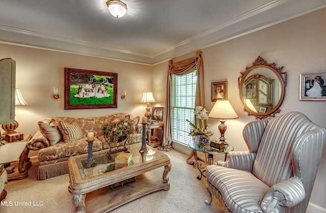 26 Woodgate Dr, Brandon, MS 39042 - carpeted living area featuring crown molding