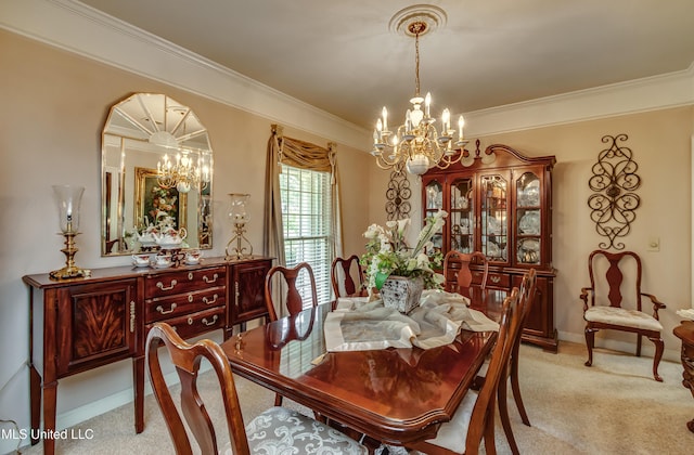 26 Woodgate Dr, Brandon, MS 39042 - dining area featuring crown molding, light colored carpet, and a chandelier