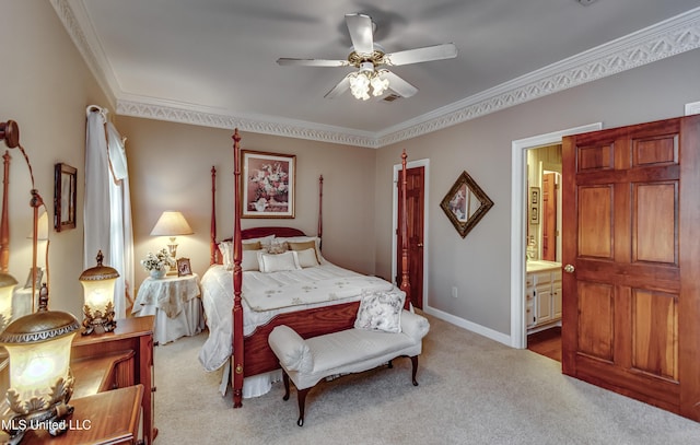 26 Woodgate Dr, Brandon, MS 39042 - bedroom featuring crown molding, visible vents, carpet floors, and ensuite bathroom
