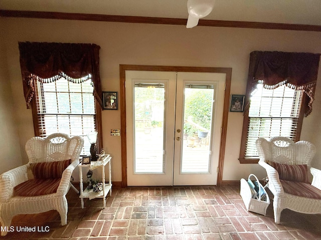 26 Woodgate Dr, Brandon, MS 39042 - doorway to outside featuring baseboards, french doors, and brick floor