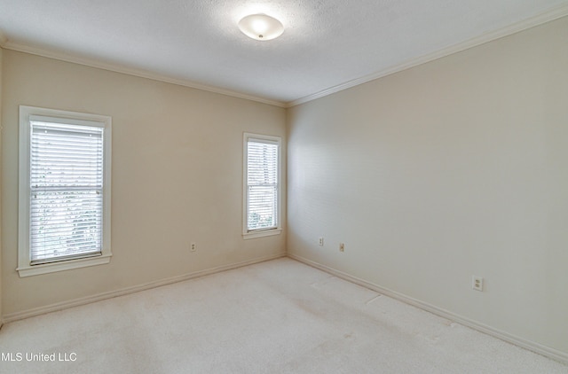 carpeted spare room featuring crown molding and a healthy amount of sunlight